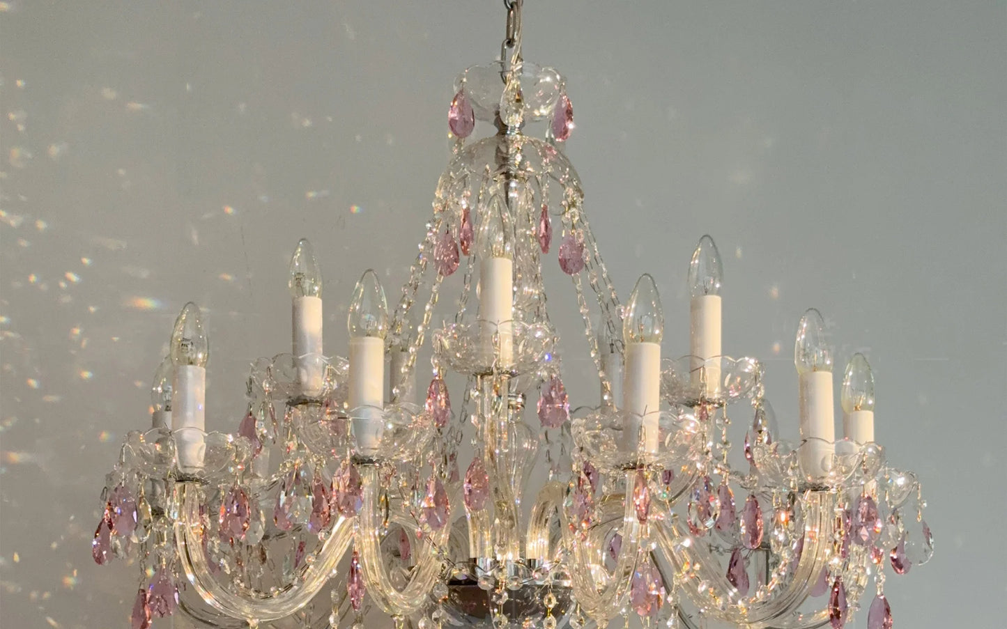 French Romantic Crysatl Candle Chandelier Luxury Glass Pink E14 Pendant Lights Living Room Art Decor Led Lamparas Bedroom Lamp