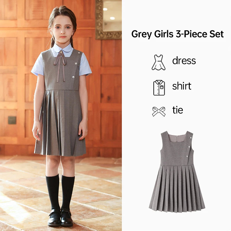 Girl Summer Evening Dresses Kindergarten School Uniform Boys Shirt Shorts Bowtie Wedding Suit Children Performance Costume