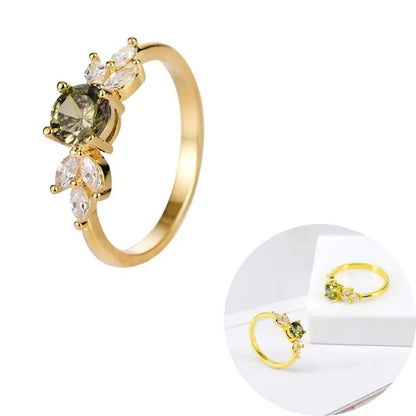 24K Gold Plated Colorful Crystal Gold Rings Turquoise Engagement Wedding Anniversary Ring Light Luxury Fashion Jewelry Gifts A40