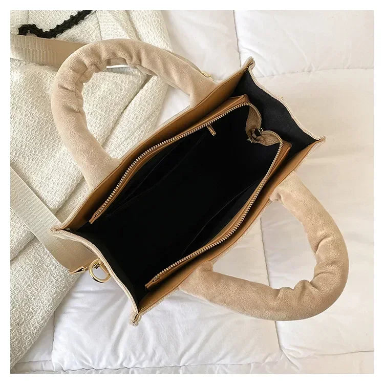 Female Square Tote Crossbody Bag Aesthetic Velour Elegant Letter Print Ladies Shoulder Bags Top Handle Women's Charisma Handbags
