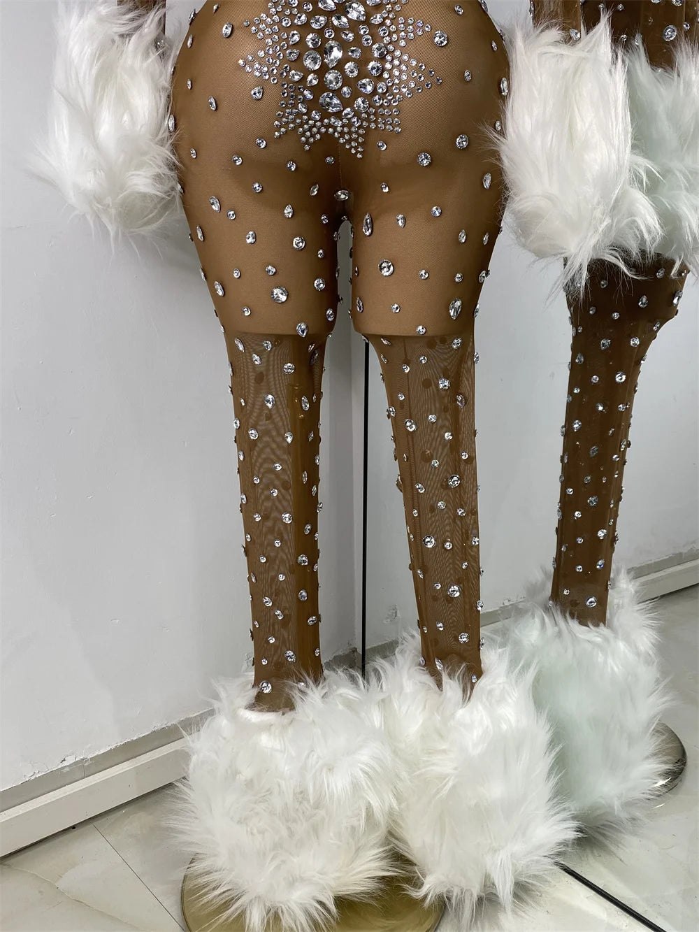Luxury Diamonds Mesh Transparent Stretchy Jumpsuit for Women Sexy Long Sleeve Performance Singer Costume Nightclub Outfit 2025