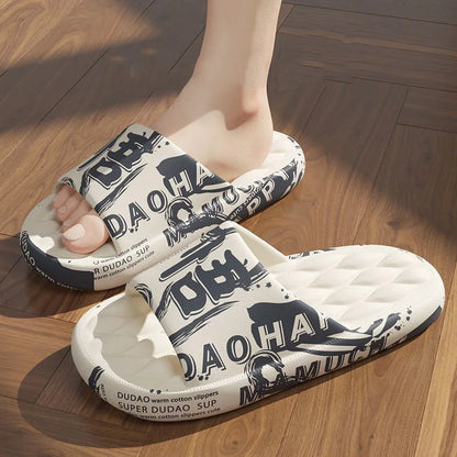 Big Size 48-49 Men Slippers Soft Sole EVA Indoor Outdoor Open Toe Flip Flops Non-Slip Beach Slides Flat Sandals Printing Slides
