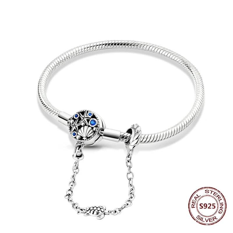 Silver 925 Bracelet Original Bracelets Colorful Zircon Heart Flower Cat Snake Chain For DIY Charms 17-20CM Luxury Jewelry Gifts