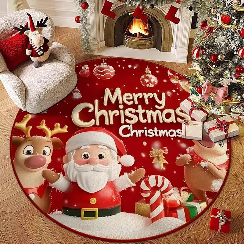 Christmas Style Living Room Decoration Red Carpet Round Rugs for Bedroom Washable Lounge Soft Floor Mat Anti-slip Children's Rug