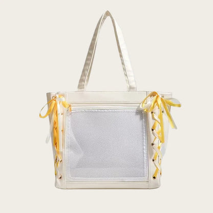 New Japanese Cute Sweet Ribbon Ita Bag Lolita Girls Transparent Handbags Fashion Large Capacity Tote Bag Aesthetic Shoulder Bags