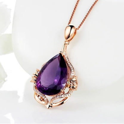 Natural Deep Purple Amethyst Pendant 18K Gold Plated Colored Gemstone Material Fashionable Jewelry Diamond Necklace