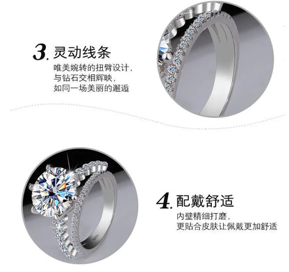 Classic Six-Claw PT950 Platinum Ring Set for Women, 5 Carat Moissanite, Sansheng Sanshi (Three Lives Three Worlds) Style