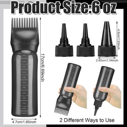 Hair Oil Application Bottle, with 3 Pointed Mouth Caps and 6 Ounces Hair Dye Bottle Root Comb, Suitable for Scalp (black&white)