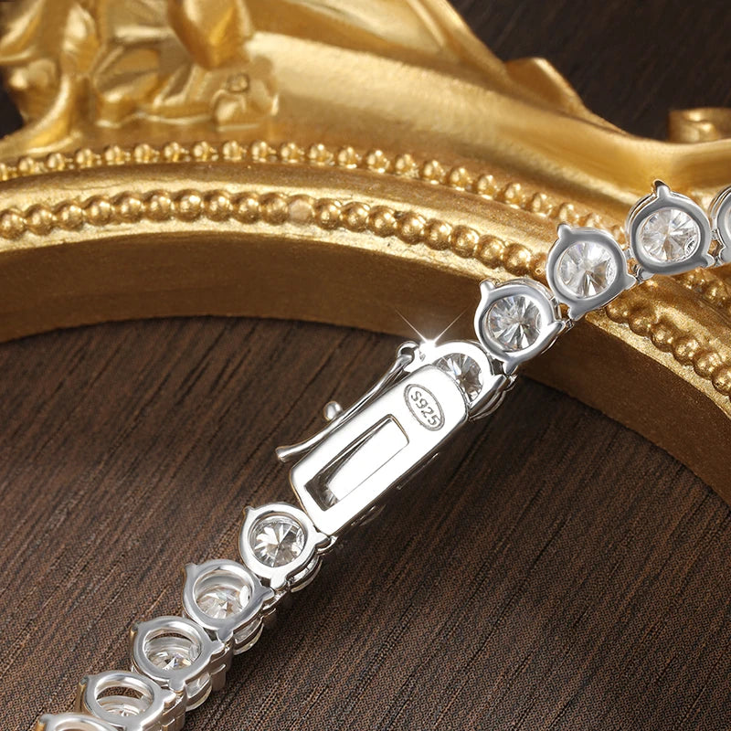QIBAOKU 3 Claw D VVS1 Moissanite Tennis Necklace 3/4/5mm Certified Lab Diamond Solid s925 Silver Necklace for Women Man 2026