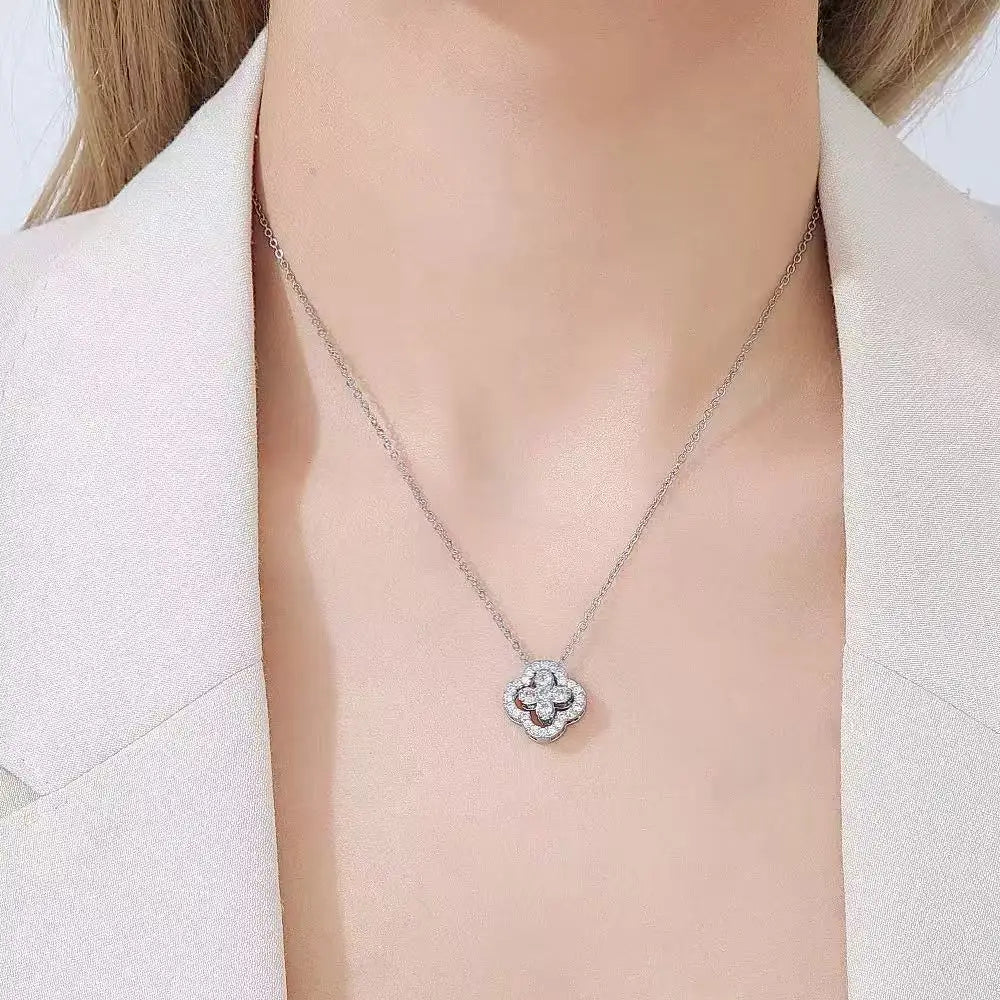 1pcs fashionable classic full diamond four petal flower women's dynamic necklace, fashionable birthday gift collarbone chain mul