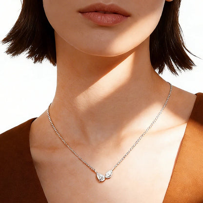 Smyoue Pear Cut All Moissanite Necklace for Women 2 Gems Lab Diamond Female Pendant 100% 925 Sterling Silver Jewelry Wholesale