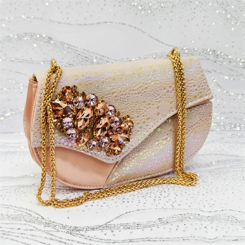 Elegant Orange Color 2025 Rhinestone High-Heels Shoes & Handbag Set – Luxury Wedding & Party Accessories
