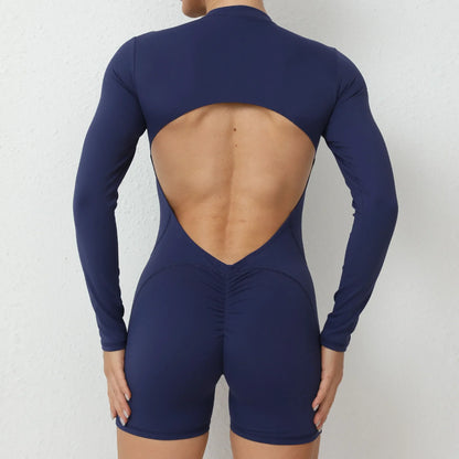 Seamless Yoga Zipper Jumpsuits Sports Fitness Beauty Back Hip-Lifting Long-Sleeved One-Piece Workout Gym Bodysuits for Women