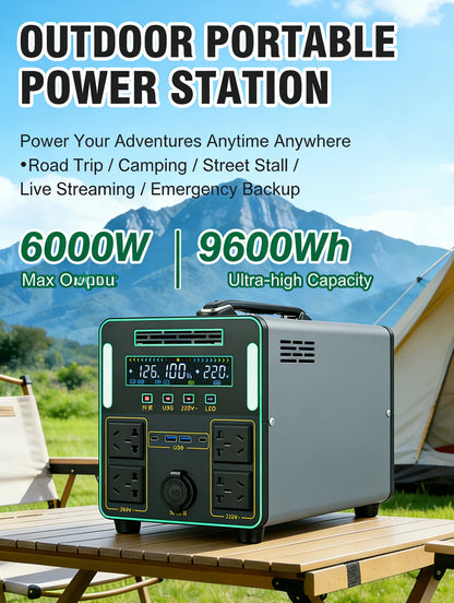 6000W Portable Power Station For Outdoor Camping And Home 5500WH Lifepo4 Battery Solar Generator Emergency Supply