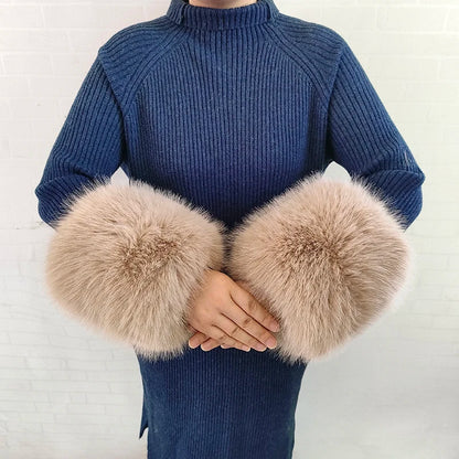 Large Women Faux Fox Fur Scarf Winter Jackets Warm Fluffy Shawl Fashion Artificial Fur Collar And Cuff Set Fluffy Scarves Female