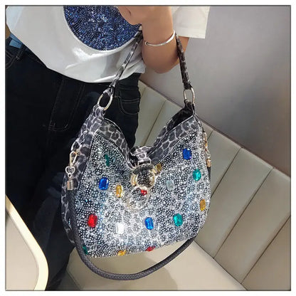 Luxury Genuine Leather Portable Women's Bag Leisure Large Capacity Diamond Tote Bag Shoulder Crossbody Bucket Bags Fashion 2026