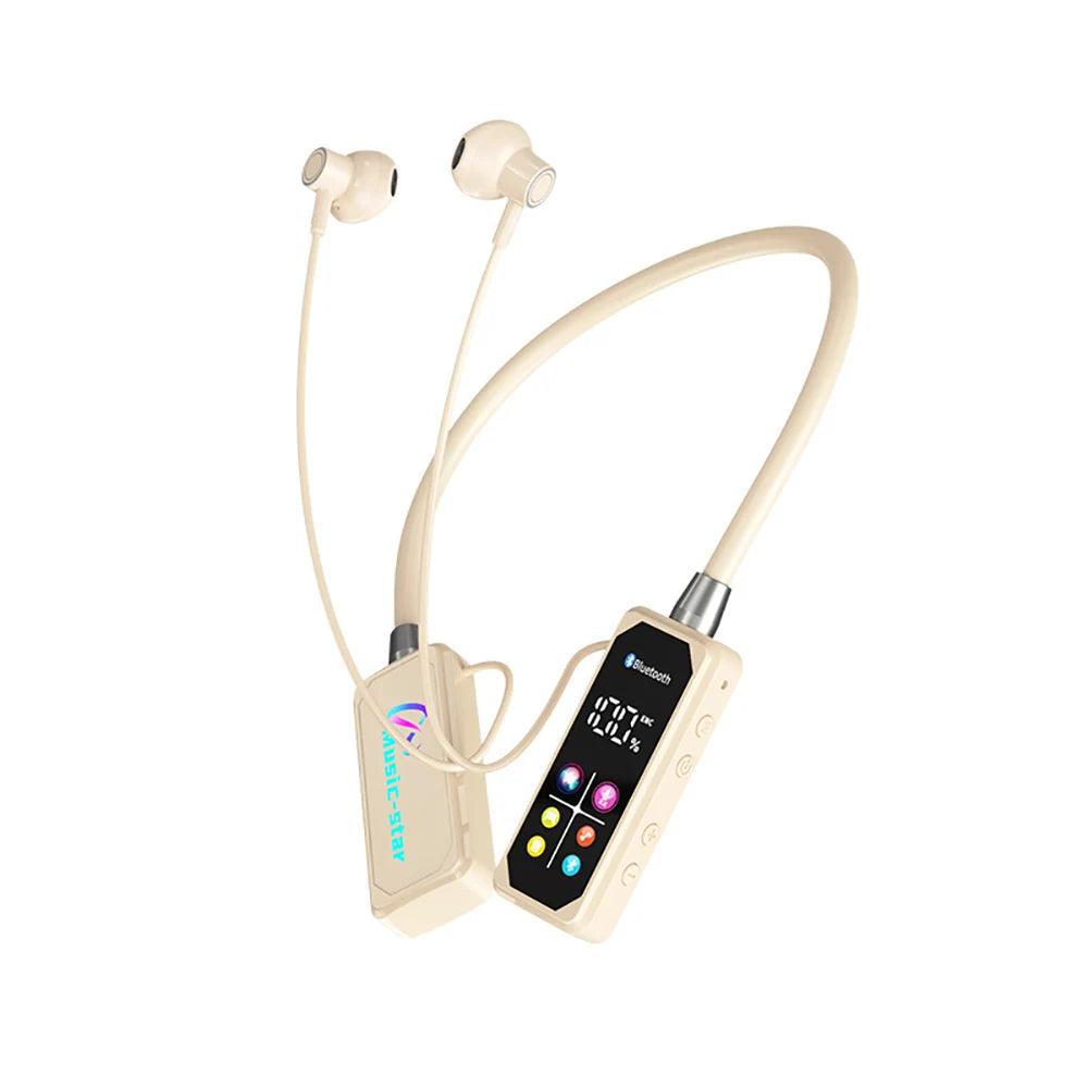 Bluetooth 5.4 Earphones with HD Screen Wireless Headsets Neckband Headphones HiFi Stereo Noise Reduction Earbuds for Live