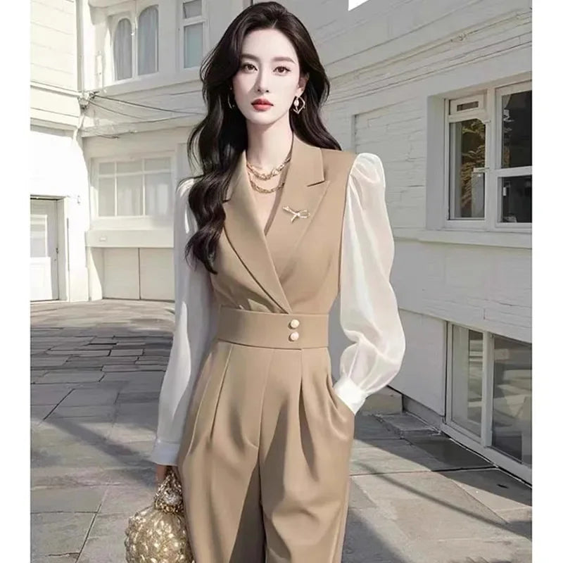 Ladies Solid Jumpsuit Women's Summer Rompers New Short-Sleeved Waist Was Thin Wide-Leg Pant Jumpsuit Green Drape Sweet