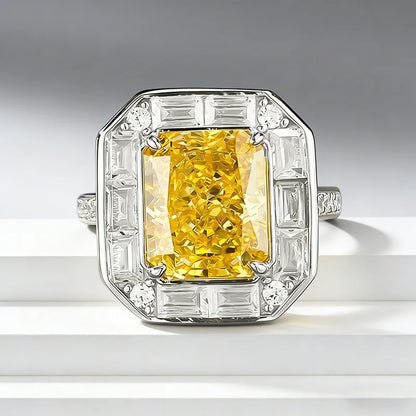 Luxury 18K white Solid Platinum PT950 rectangular yellow diamond ice flower cut 8*10mm moissanite versatile ring for women