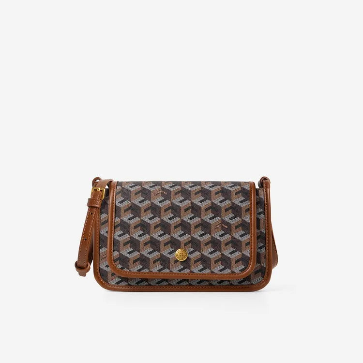 Luxury Monogram Messenger Bag Women Geometric Print 3D Cube Coated Canvas Crossbody Bag Classic Versatile Elegant Shoulder Bag