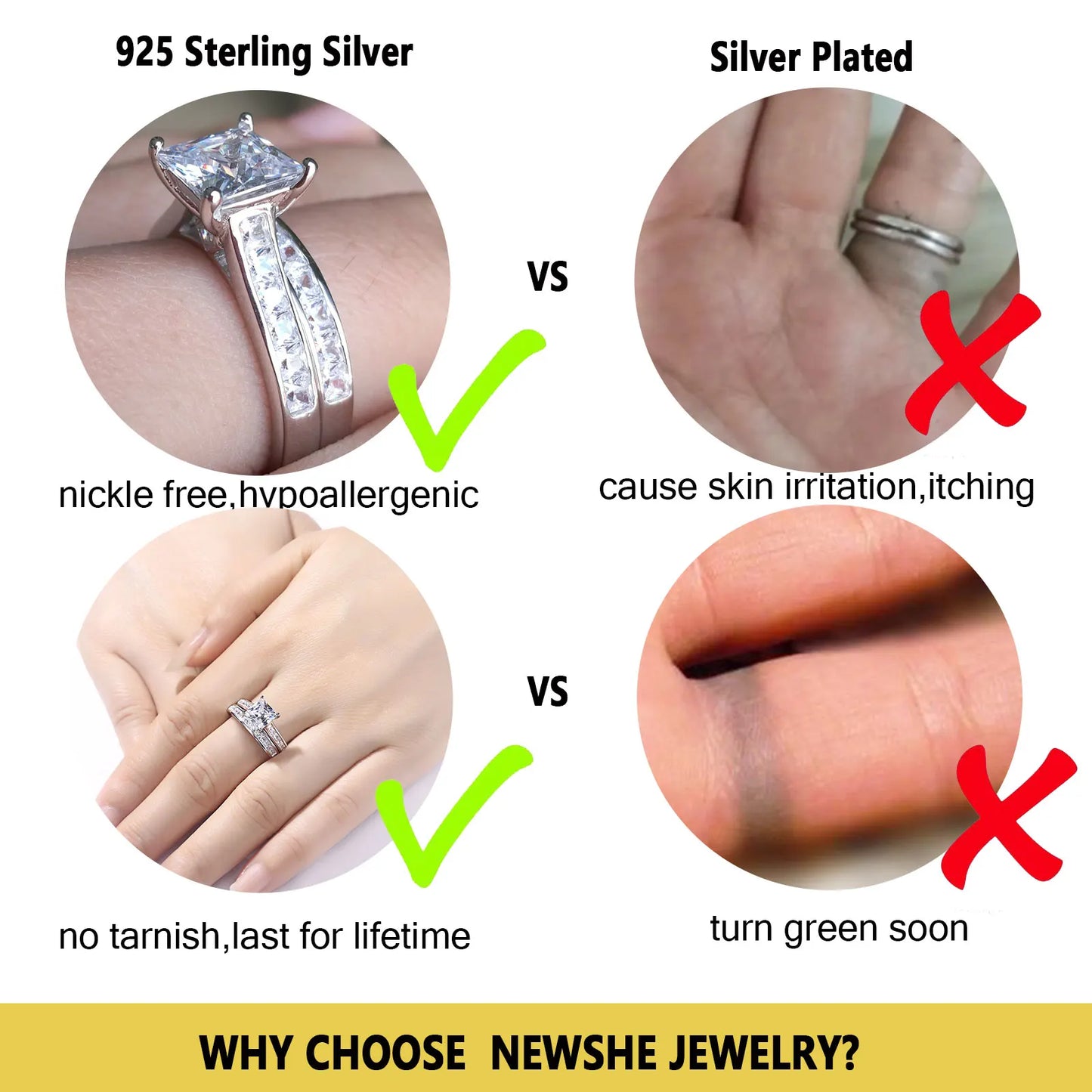 Newshe 2 Pcs GRA Certified Moissanite Princess Cut Wedding Rings Set for Women 925 Sterling Silver Engagement Ring Jewelry