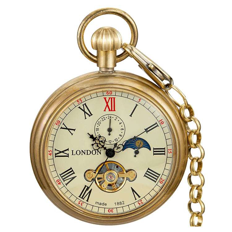 New Luxury Vintage Mechanical Pocket Watch Multifunctional Moon Hand Wind Fob Chain Watches Relogio De Bolso Gifts for Men Woman
