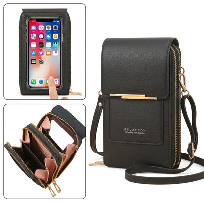 RFID Blocking Touch Screen Cell Phone Bag Women Mini PU Leather Lightweight Card Holder Crossbody Shoulder Bag Adjustable Strap