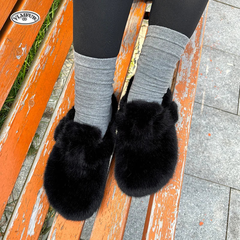 New Clogs Slippers Faux Mink Fur Slippers Women Shoes Woman 2025 Trend Plush Slipper Winter Warm Luxury Designer Shoes for Women