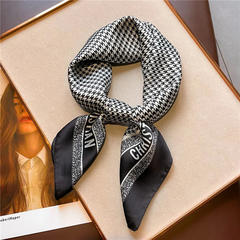 Print 70cm Silk Satin Headkerchief Women Luxury Design Neck Tie Scarf Female Hair Hand Wrist Foulard Shawl Hijab Bandana