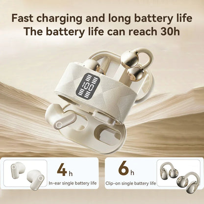 Couples Double Open Ear Clip Bluetooth Headset HiFi Subwoofer Long Battery Life Digital Fashion Plating Wireless In-Ear Earplugs