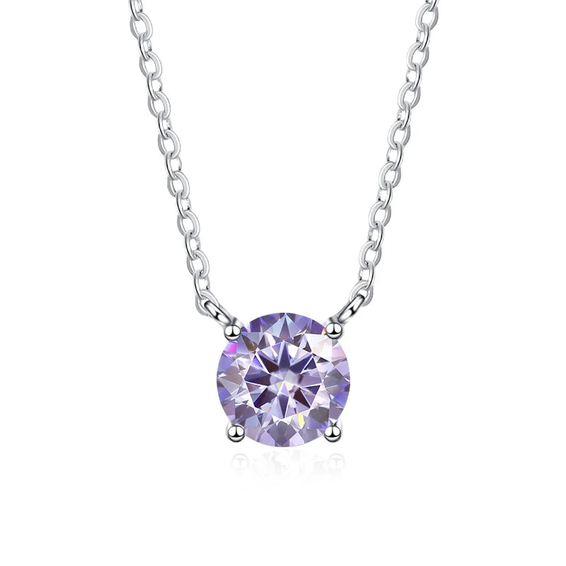 NeeTim 1ct 2ct 3ct Colored Moissanite Necklace for Women 925 Sterling Silver with White Gold Plated Woman's Necklaces Chain
