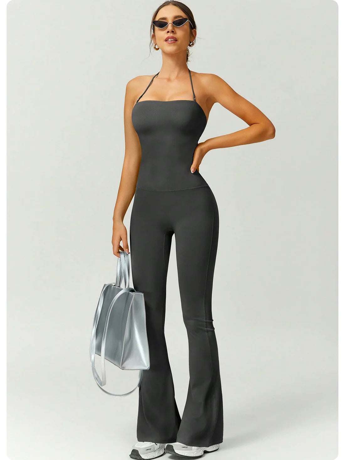 Female Sexy Backless Gym Jumpsuits Set Woman Training Yoga Flared Sportswear Woman Sports Clothes Fitness Elastic Training Suits