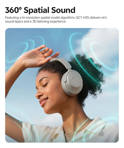 QCY H3S Over Ear Headphone Hi-Res LDAC Spatial Sound Headset H3S -56dB Adaptive ANC Wireless Earphone Bluetooth 6.0 102Hrs