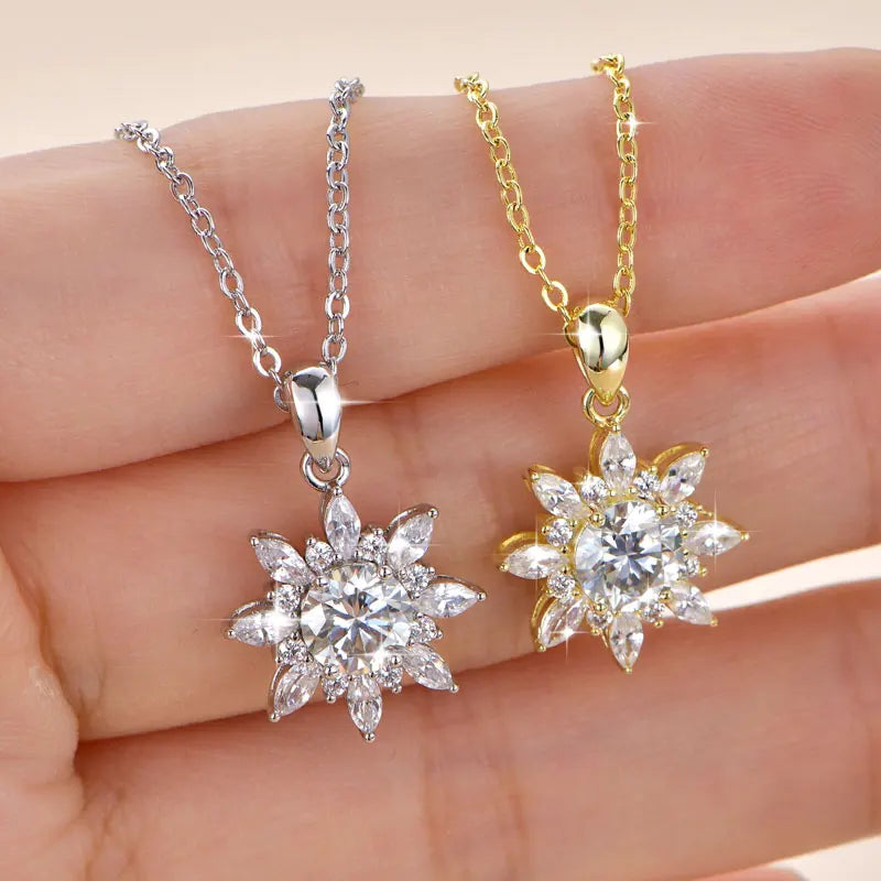 Rrjzz 1CT 6.5MM Moissanite Necklace for Women D Color Round Cut Lab Imitation Diamond 14K Gold Plated Pendant Necklace Jewelry