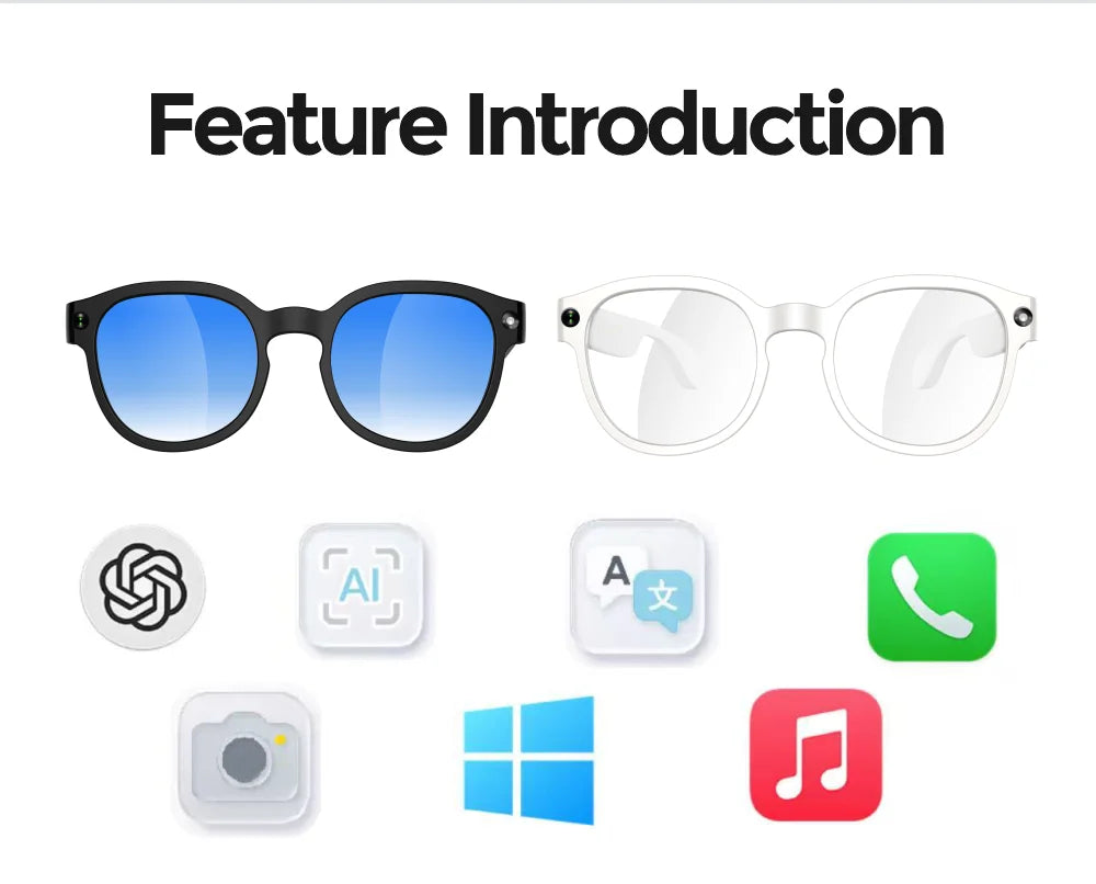 Smart Glasses 2MP Video Camera Multifunctional AI Translation Conversation Recording Music Control Wifi Transmission 2026