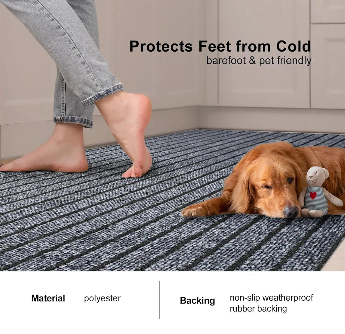 Striped carpets are slip-resistant and easy to clean, making them ideal for hallways, entryways, kitchens, and laundry rooms.