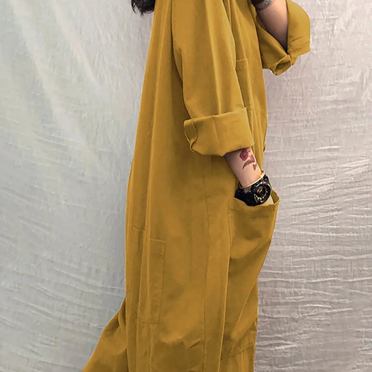 Women Jumpsuit 2024 Female Oversized Romper Autumn Loose Pockets Overalls Casual Solid Stand Collar Bottom