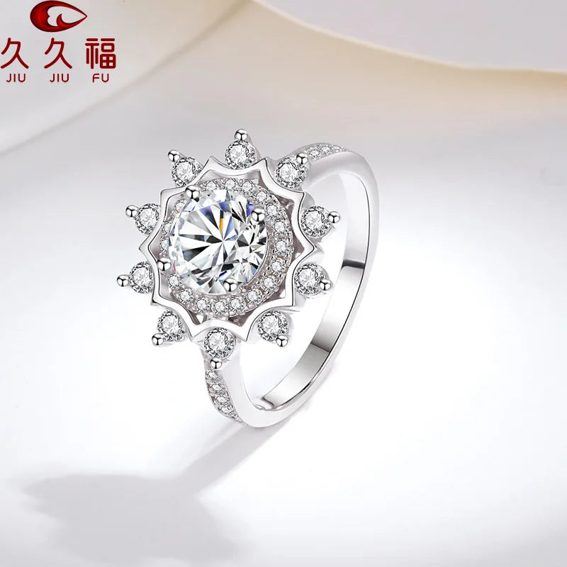 Fashion Luxury Inlay Sunflower Ring for Women, PT950 Platinum Plus 1 Carat Moissanite, upgrade daily fashion collocation.