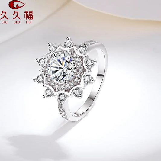 Fashion Luxury Inlay Sunflower Ring for Women, PT950 Platinum Plus 1 Carat Moissanite, upgrade daily fashion collocation.
