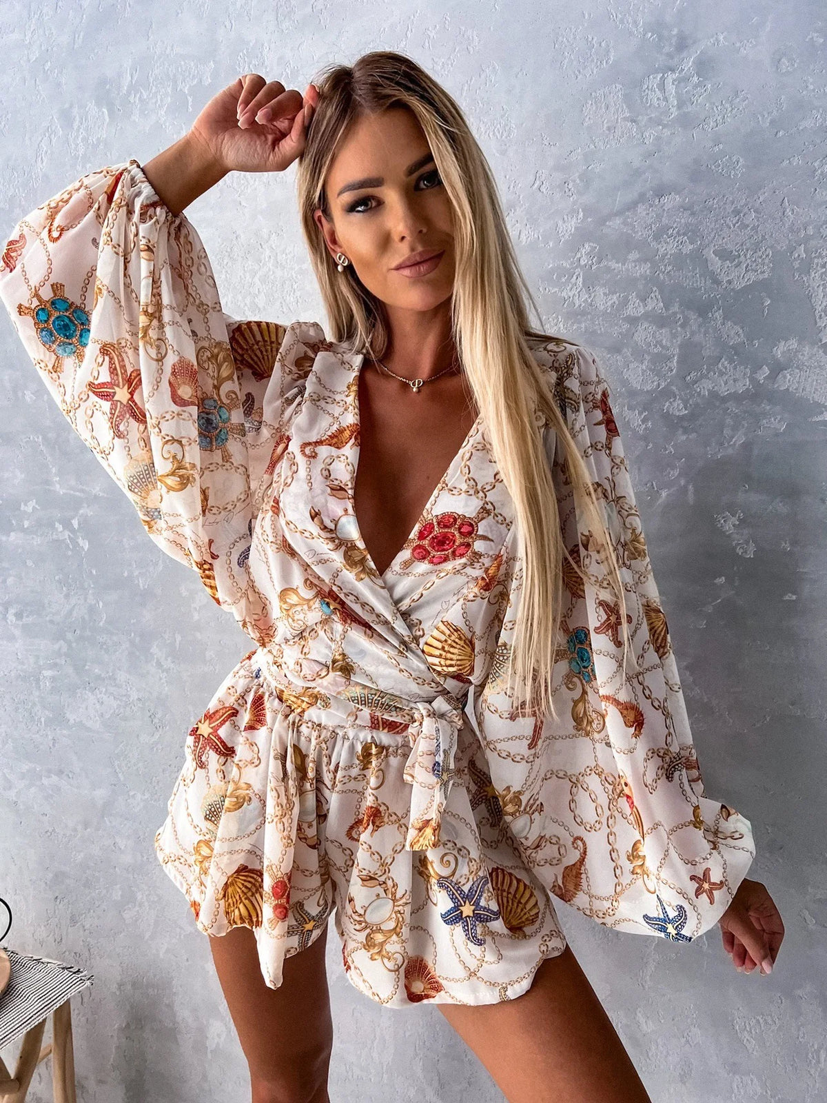 Summer Casual Boho Print Holiday Beach Playsuit Female Sexy Deep V Neck Jumpsuit For Women Fashion Shorts Women's Jumpsuits