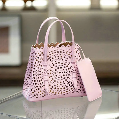 Brand Designer Luxury High Quality Mini Cowhide Shoulder Handbags 2025 Hollow Fashion Large Capacity Genuine Leather Bucket Bag