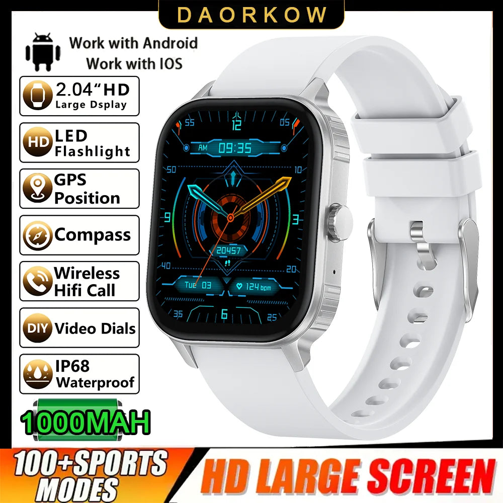 2026 1000mAh Large Battery 2026 New 2.04" HD Display Health Monitor Smart Watch Bluetooth Call IP68 Waterproof Sports Smartwatch