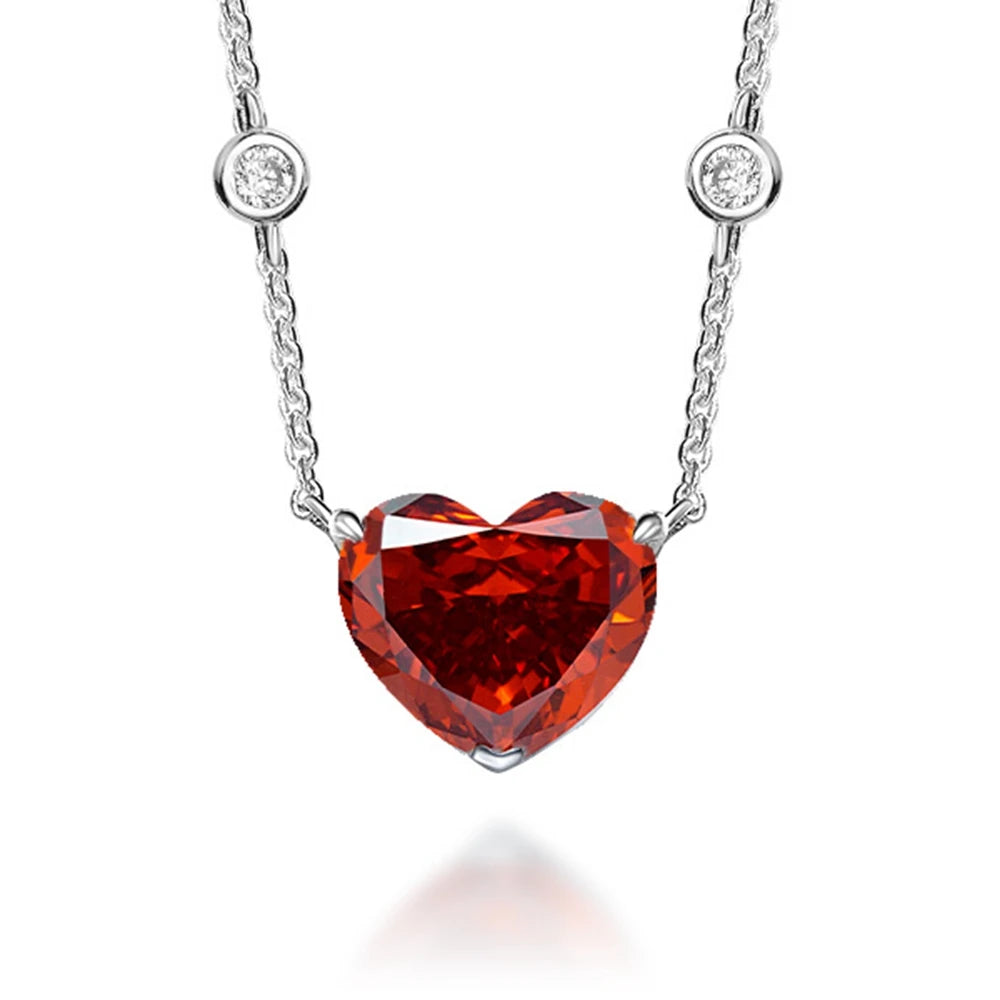 WUIHA 925 Sterling Silver Heart-shaped 10*12mm Vivid Yellow Sapphire Created Moissanite Diamond Pendant Necklaces for Women Gift