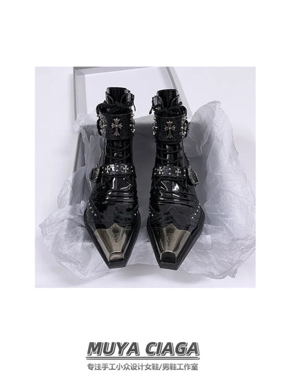 Gothic Punk Style Platform Couple Ankle Boots Designer Metal Decorative Belt Buckle Women Mans Motorcycle Booties Zapatos Hombre
