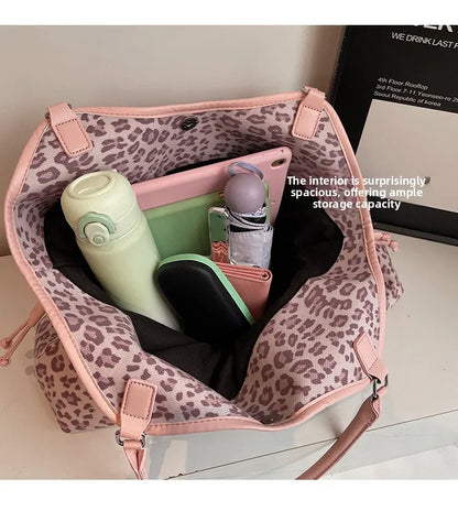 Brand Women's Shoulder Bag Y2k Fashion Sweet Polka Dot Handbag Korean Casual Versatile Leopard Print Brown Frosted Tote Bags