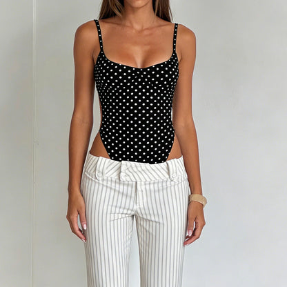 SUCHCUTE Sexy Polka-dot Print Backless Jumpsuit For Women Y2k Aesthetic Rompers Party Club Bodysuits Summer One-piece Suit Chic
