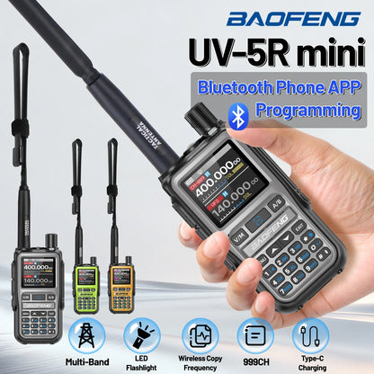 BAOFENG UV-5R Mini Walkie Talkie Multi Band Wireless Bluetooth Programming Dual PTT Type-C Charge Long Range Two Way Radio