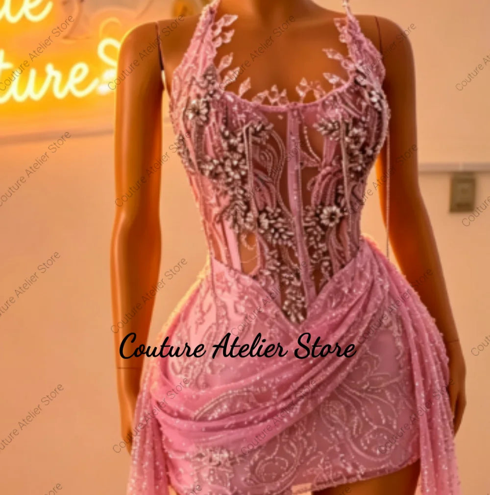 Black Crystal Beaded Homecoming Prom Dress Mermaid Mini Cocktail Valentine's Day Birthday Dress Luxury 2026 Blackgirl Customized