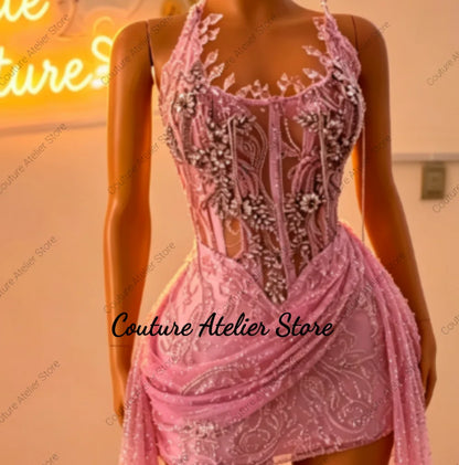 Black Crystal Beaded Homecoming Prom Dress Mermaid Mini Cocktail Valentine's Day Birthday Dress Luxury 2026 Blackgirl Customized