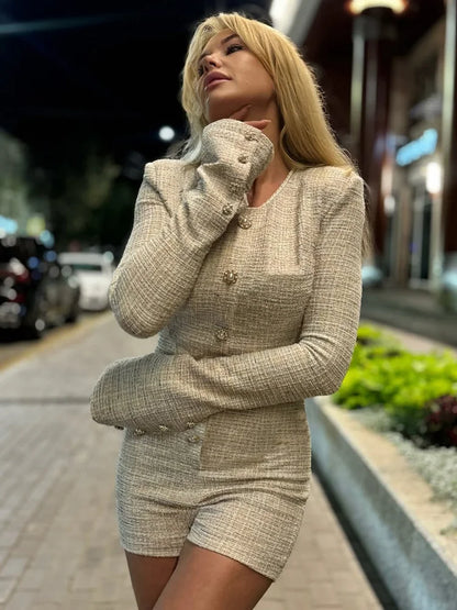 Tossy Spring Elegant Luxury Cardigan Rompers For Women Long Sleeve High Waist Wrap Bodycon Jumpsuits Female Shorts Rompers 2026